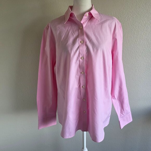 Lands' End No Iron Pinpoint Oxford Button Front Shirt Pink Cotton Plus Size 18 - Picture 1 of 7